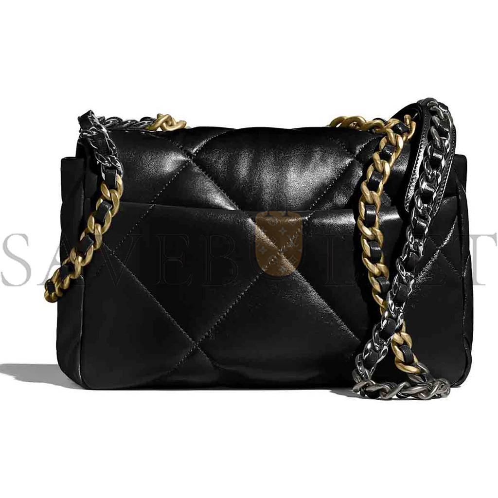 CHANEL MASTER 19 HANDBAG LAMBSKINGOLD-TONE SILVER-TONE & RUTHENIUM-FINISH METAL BLACK AS1160 (26*16*9cm)